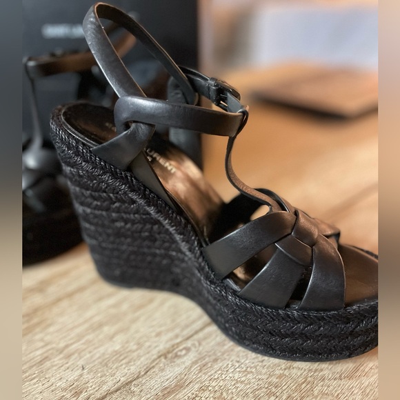 Saint Laurent - Tribute Espadrilles Wedge in Smooth Leather - Picture 5 of 9